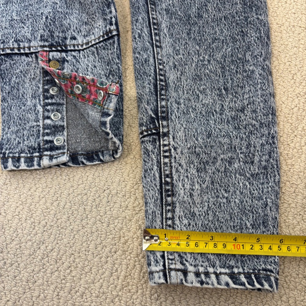 80s Vintage Lee High Waisted Acid Wash Jeans | Blue Size Size 13, Paisley Trim - Picture 14 of 16